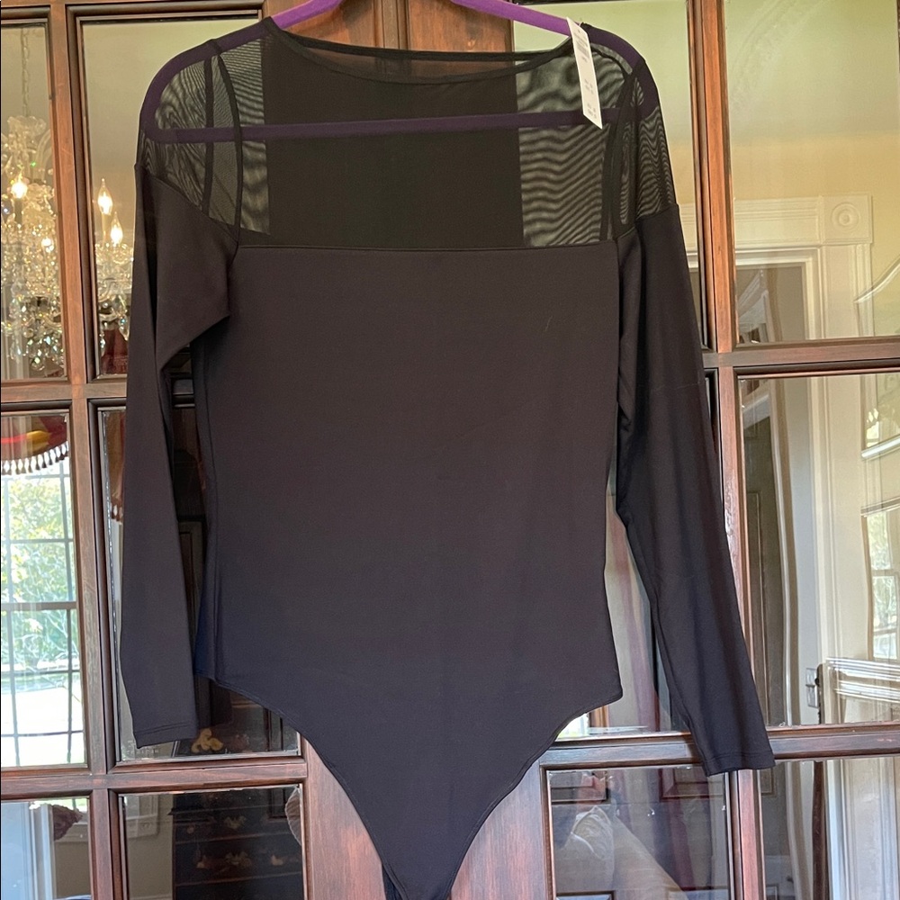 Abercrombie and Fitch,  Black Sheer Panel Bodysuit, large new tags